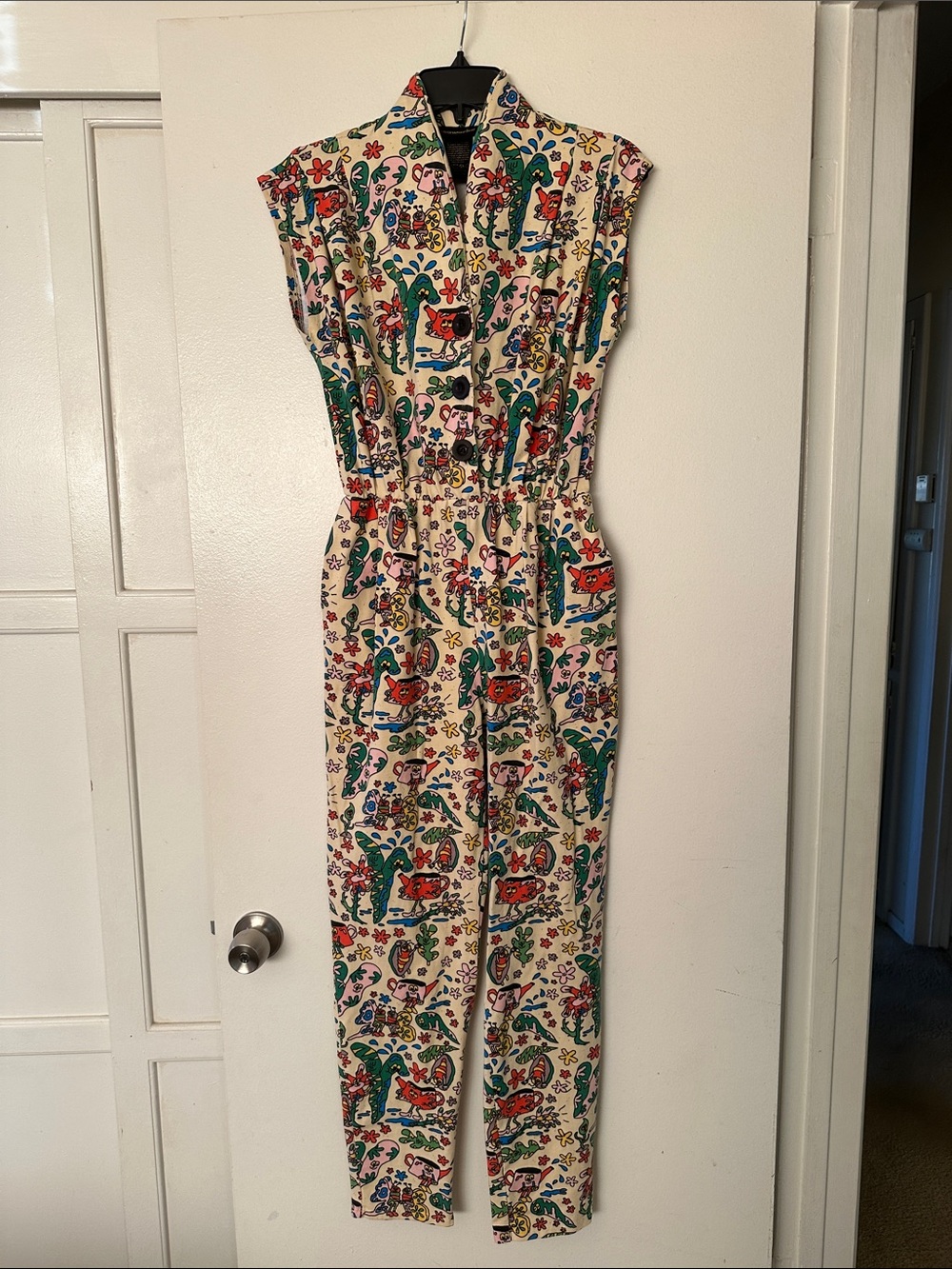 Nooworks Cream Multicolor Floral & Animal Print Sleeveless Jumpsuit